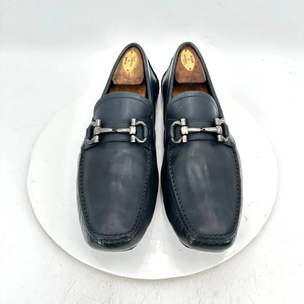 Salvatore Ferragamo Men Size 8.5EE Dark Green Leather Horsebit Loafer Shoes